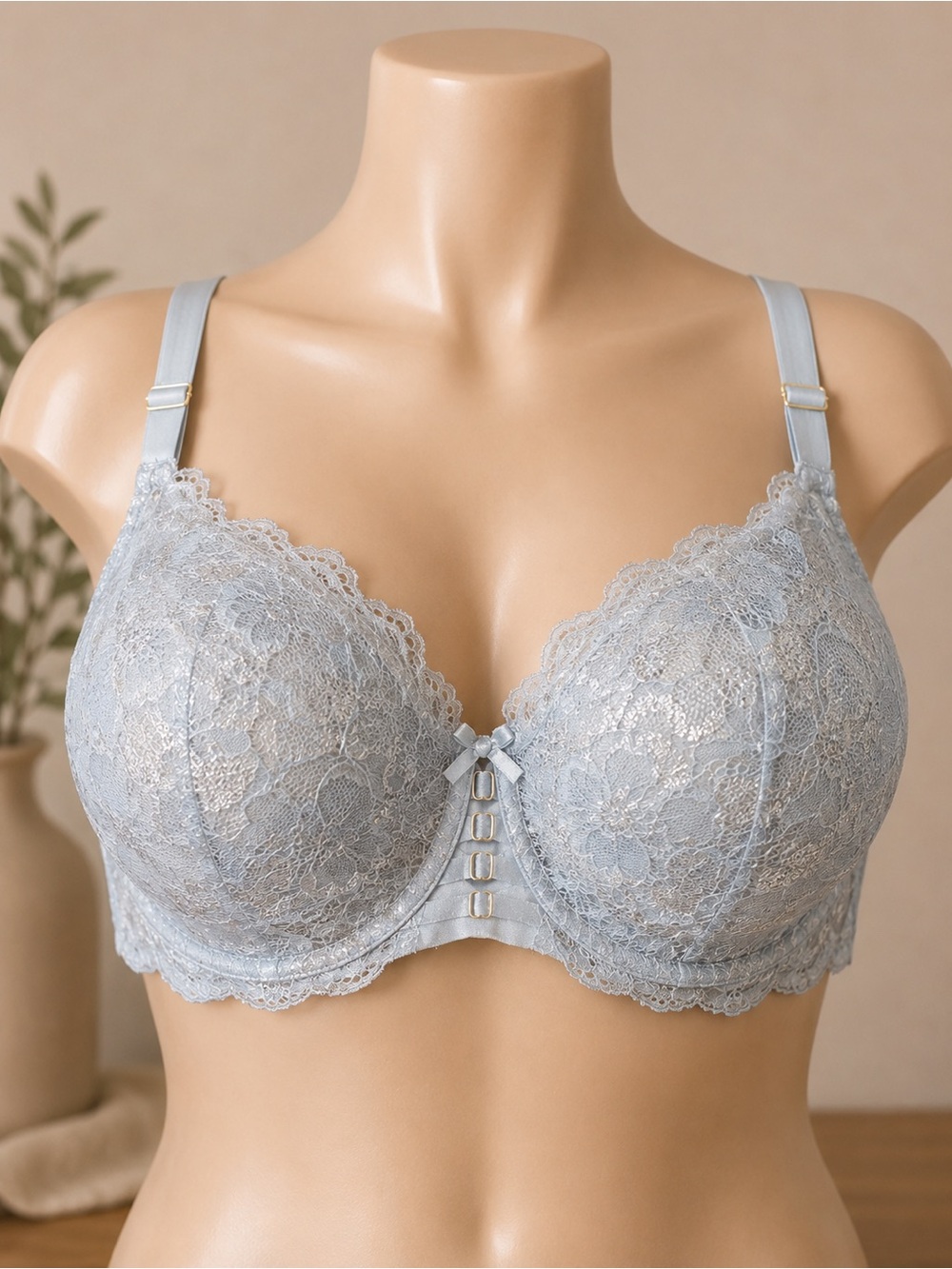 Cacique Seriously Sexy Curvy Balconette Bra 44DDD Light Blue Silver Lace NWT